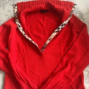 Burberry deep V snap sweater w/ wide shawl collar